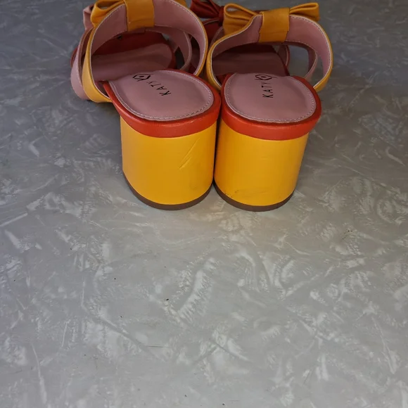 Katy Perry The Tooliped Bow Sandalss Block Heels 5.5 Mango Pink Orange Colorway - Picture 6 of 9